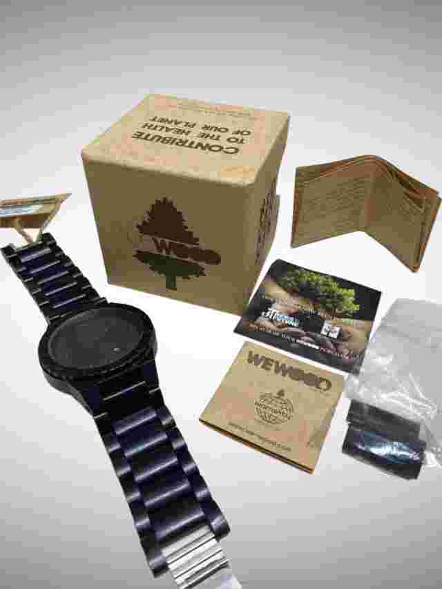 WeWood Mens ALPHA BLACKWOOD WOOD WATCH | BLACK 46mm Mineral Crystal Luminous