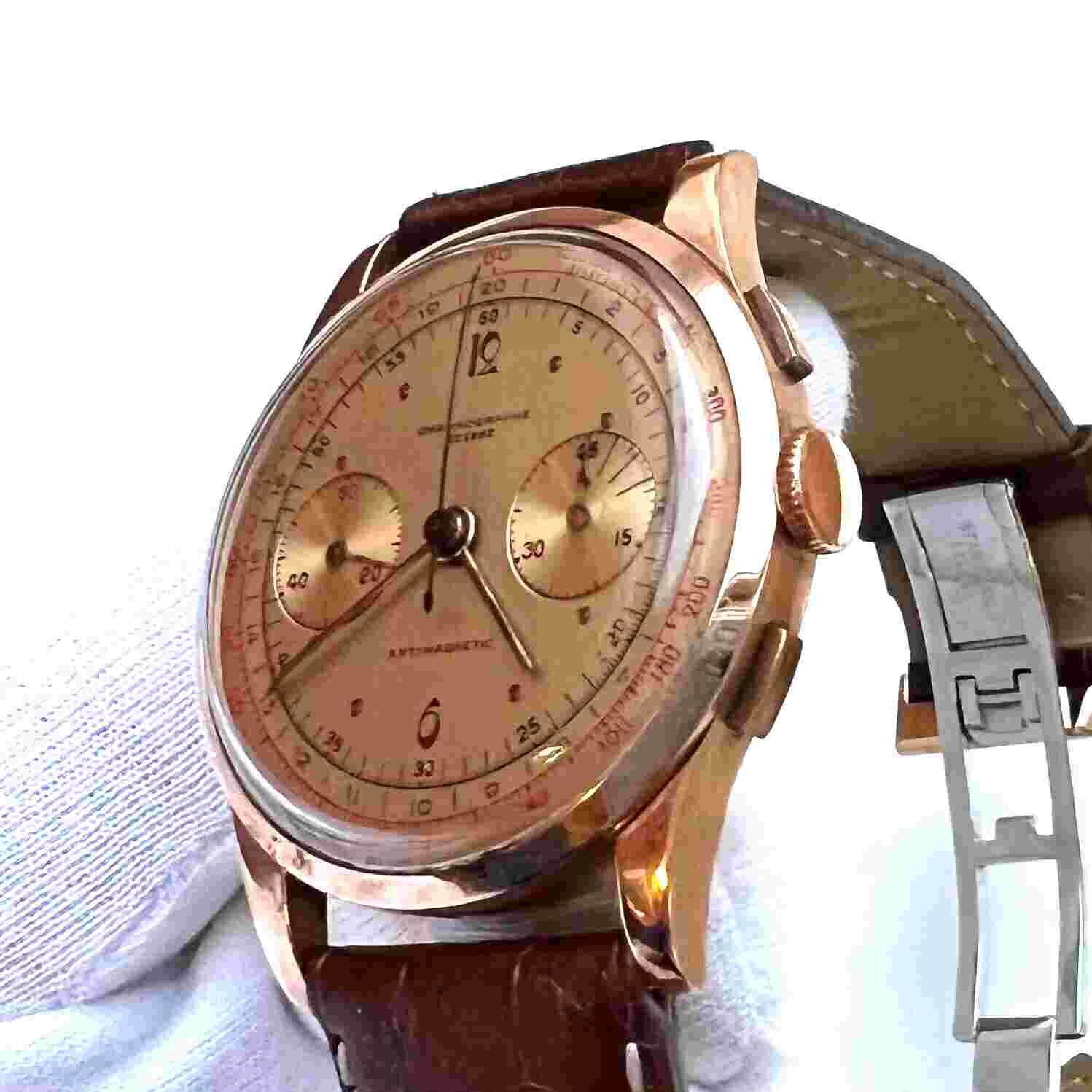 CHRONOGRAPHE - SWISS MADE - ROSE GOLD PLATTED - VINTAGE - TACHYMETRE -38MM