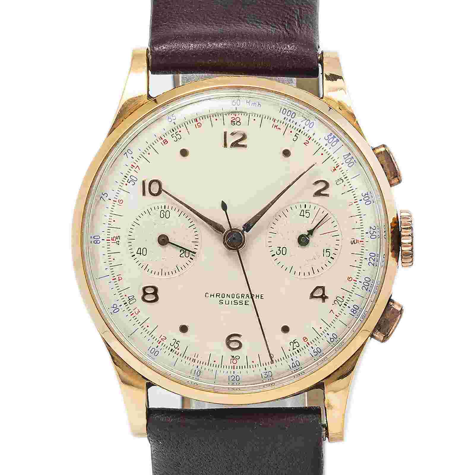 Chronographe Suisse Vintage Chronograph 18K Rose Gold Men's Watch 38mm