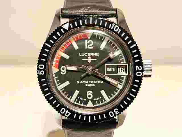 VINTAGE NOS RARE DIVER STYLE 33mm HAND WIND UP MEN'S LADIES WATCH "LUCERNE'"