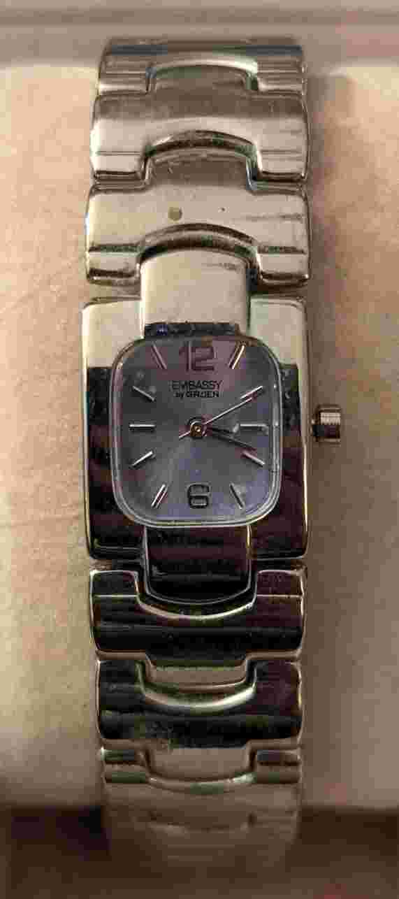 Working Ladies EMBASSY By Gruen Silver Tone & Purple Face Tank Watch