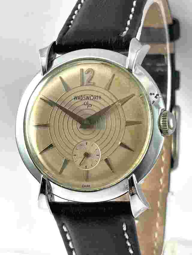 Vintage Wadsworth Silver Tone Hand Wind Bullseye Dial Mens Watch Swiss 1950s