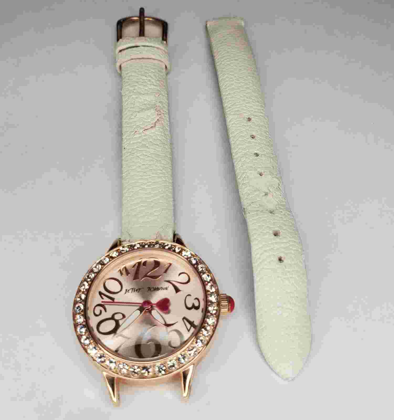 Betsey Johnson Watch 1.25in Rose Gold Tone Seconds Hand NEEDS BAND BATTERY READ