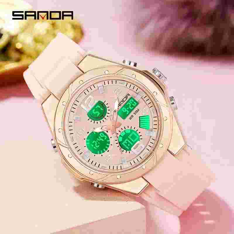 SANDA Sports Women Watches Fashion Casual LED Female Relogio Feminino 6062