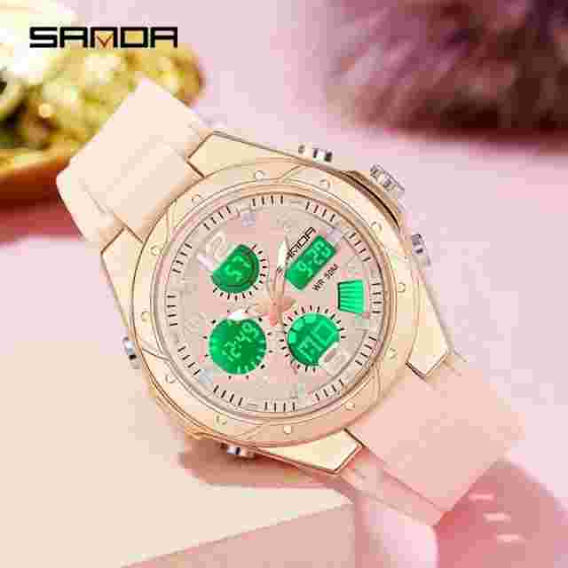 SANDA Sports Women Watches Fashion Casual LED Female Relogio Feminino 6062