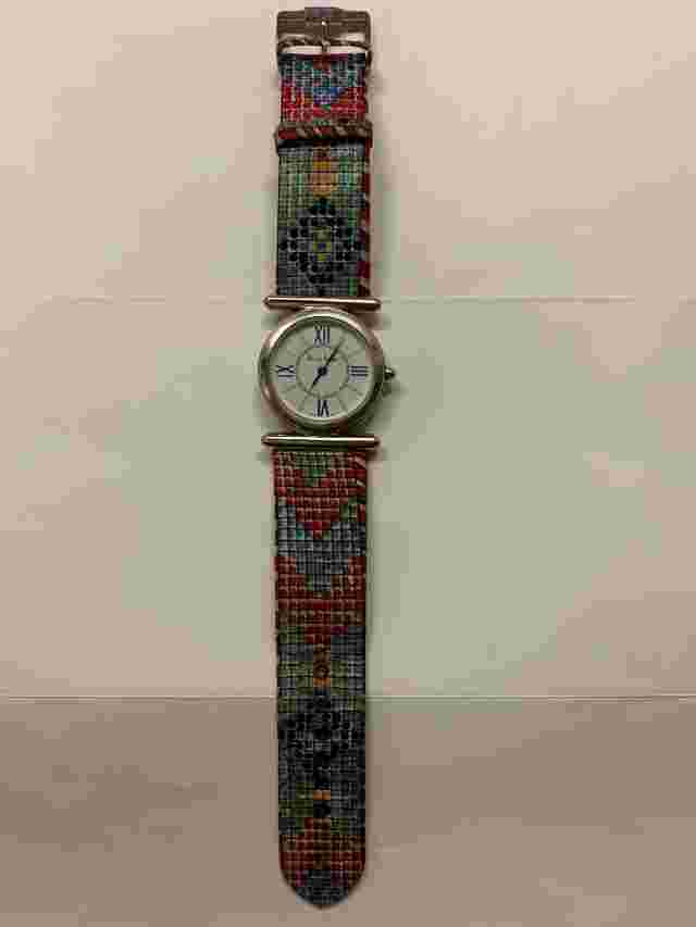 NICOLE MILLER “Time Flies” Silvertone 90’s Watch Swiss Movement Mosaic Pattern