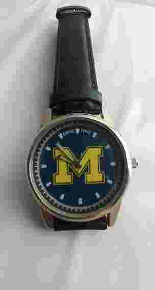 MICHIGAN Game Time "BIG "M" Dial "Genuine Leather, Mens. READ!