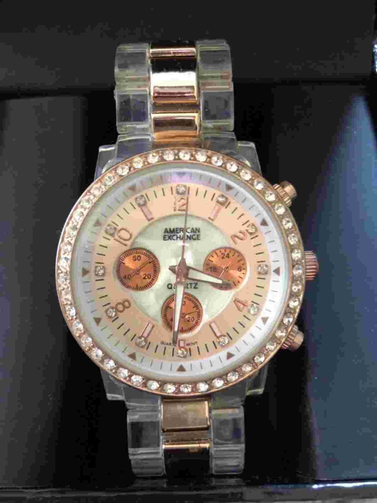 AMERICAN EXCHANGE WOMENS WATCH ROSE GOLD & Clear New with box