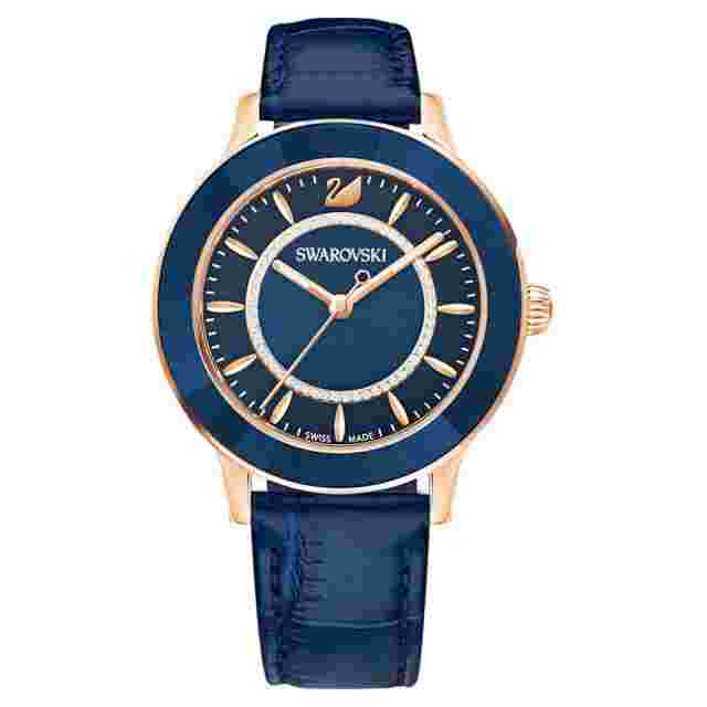 Swarovski OCTEA LUX Watch Leather strap Blue Rose-gold tone-5414413