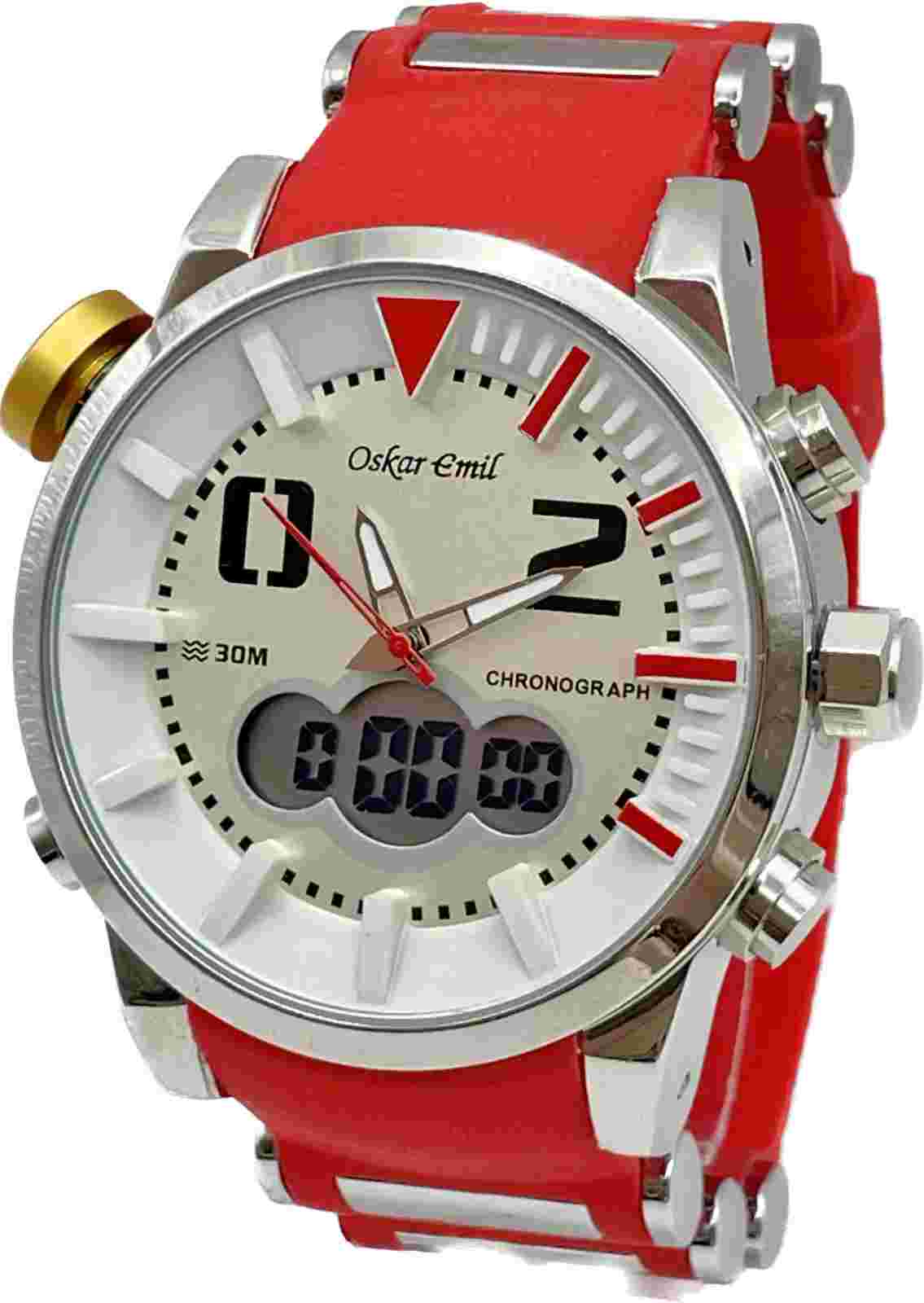 Oskar Emil LANCER Men's Quality Sports Chronograph Stainless Steel Watch RED