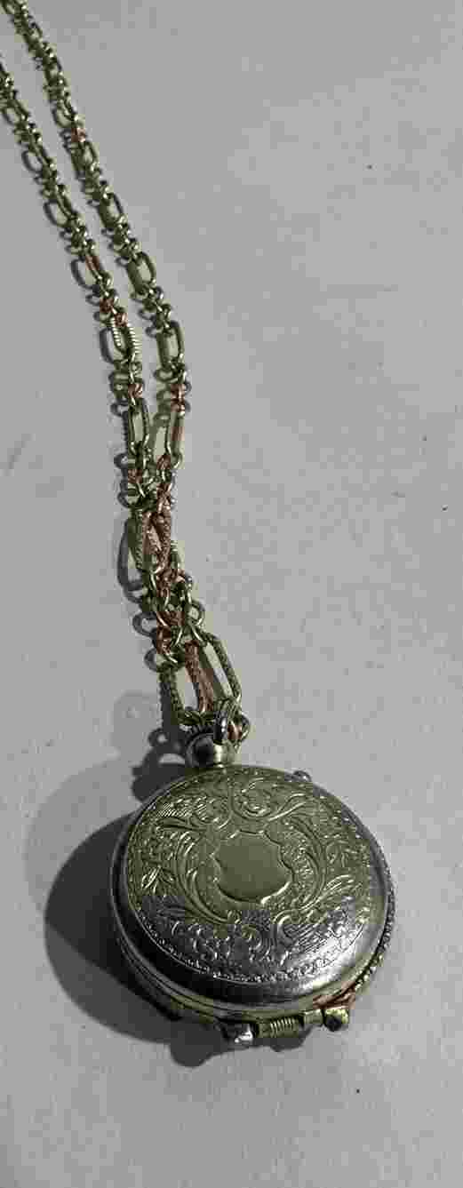Victorian Enamel Norman Pocket Watch Necklace  Basis 11 Jewel