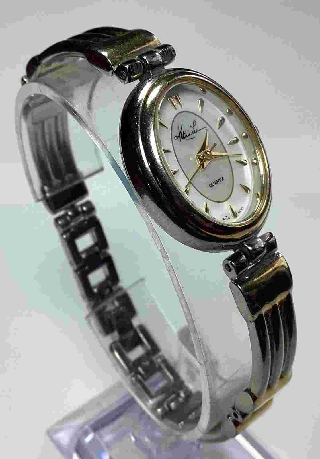 Kathie Lee Womens Watch Gold Silver Tone Bangle Oval MOP New Battery Size 7 1/4”