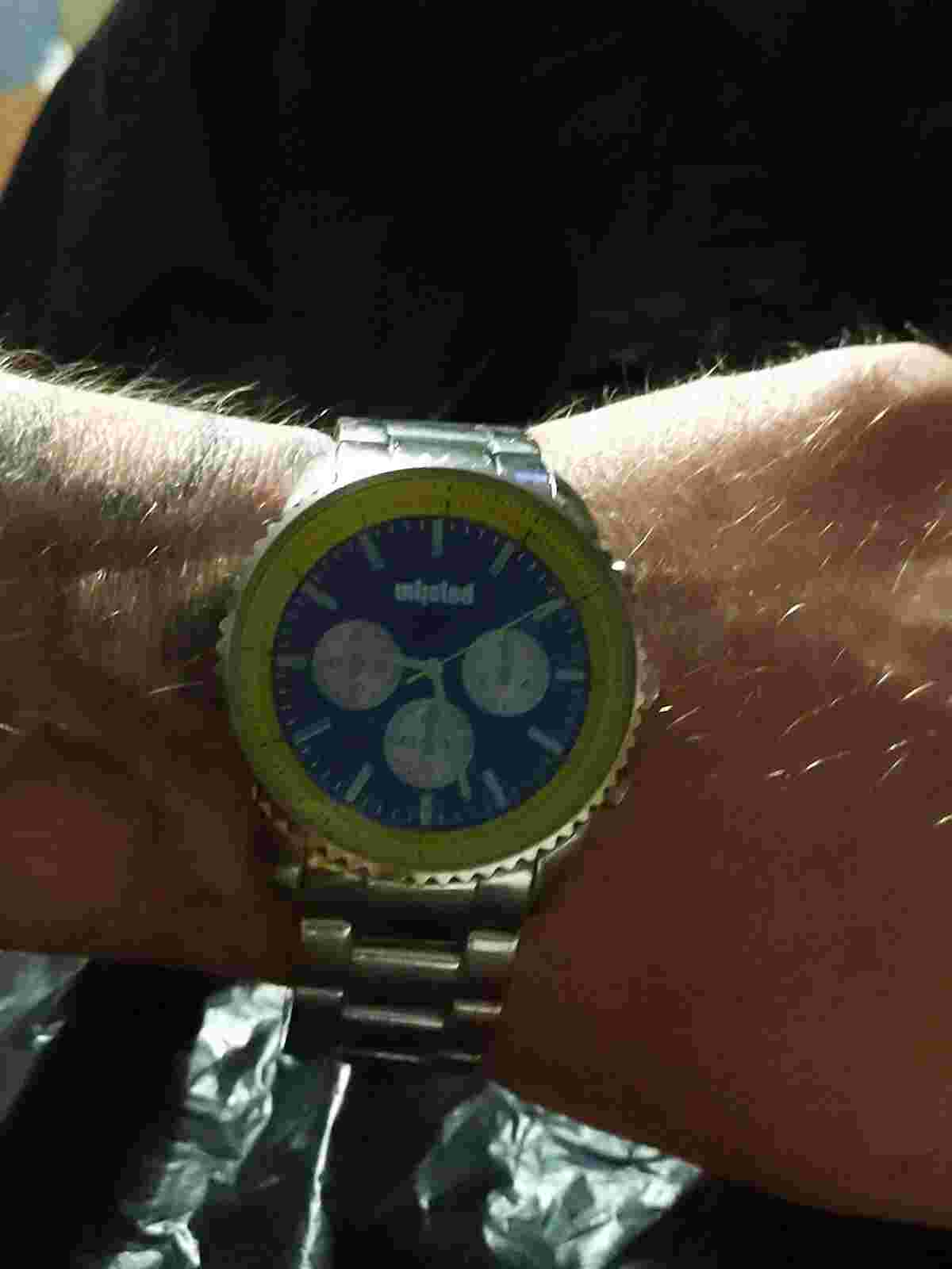 Kenneth Cole Unlisted Men's 3 Hand Silvertone Watch W/ Yellow & Blue