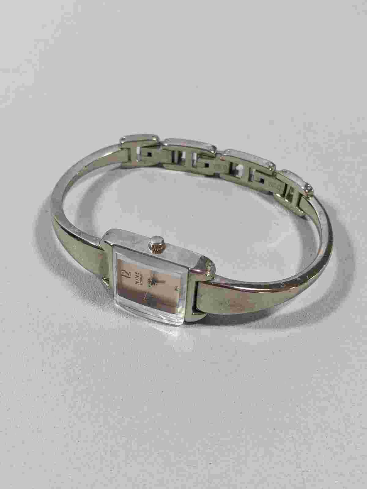 Nine & Company Pink Dial Square Case 17 mm Bar Style Bracelet Band Watch 7 Inch