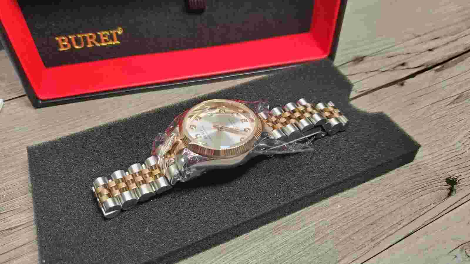 BUREI Classic Women Quartz Watch 31mm 2 Tone Gold Stainless Steel w/ Date