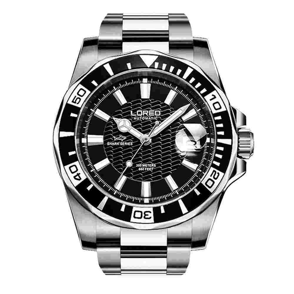 LOREO Mechanical Automatic 200M Black Face Sapphire Crystal 40MM NEW Diver