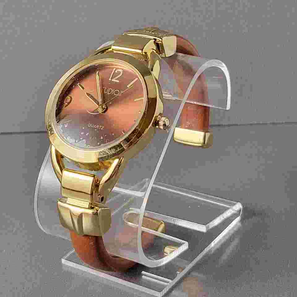 Studio Quartz Watch Gold Case Brown Dial Leather Band 1.19"  New Unused Bracelet