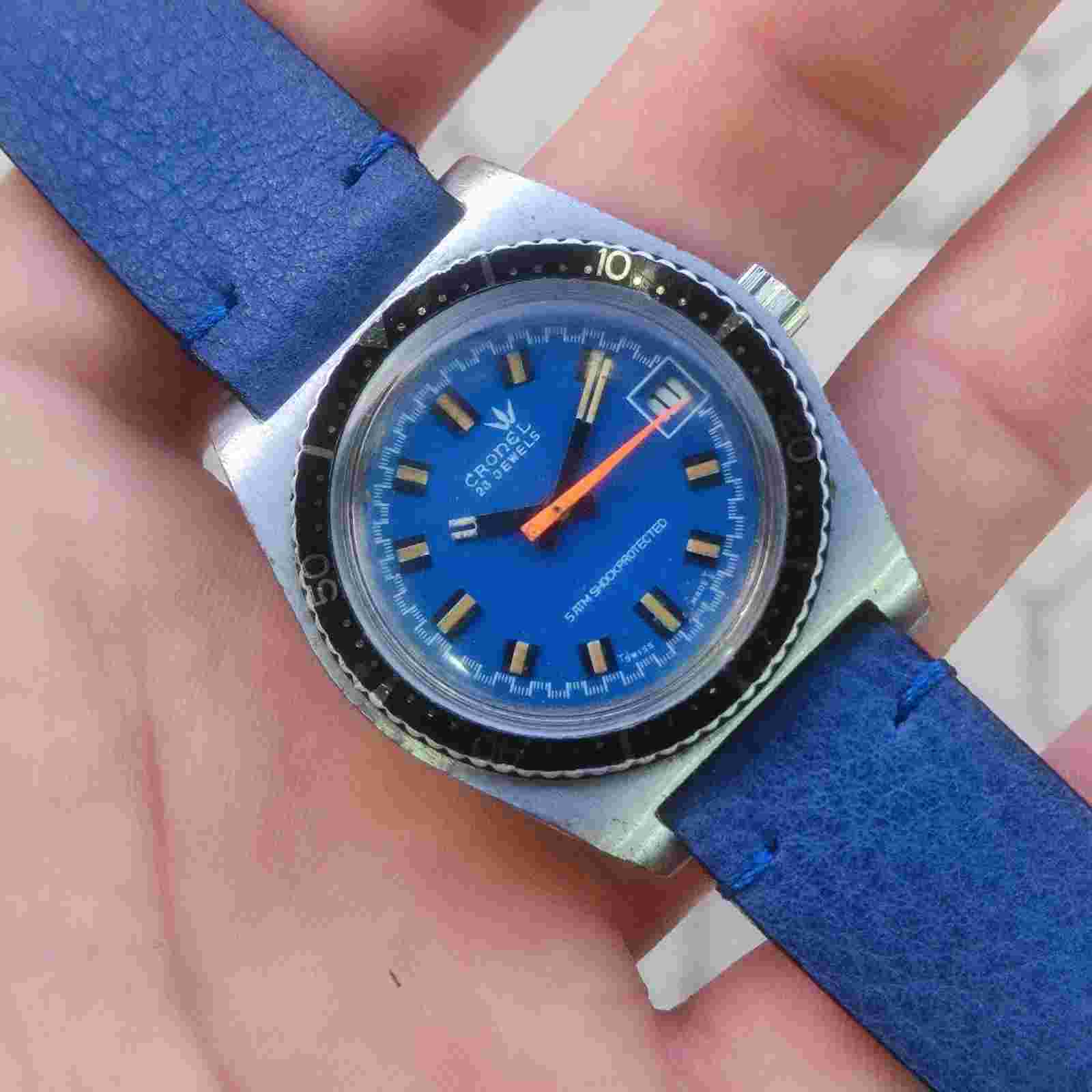 Cronel Diver 23 Jewels 36 mm Manual New Hand Made Leather Strap Working Good