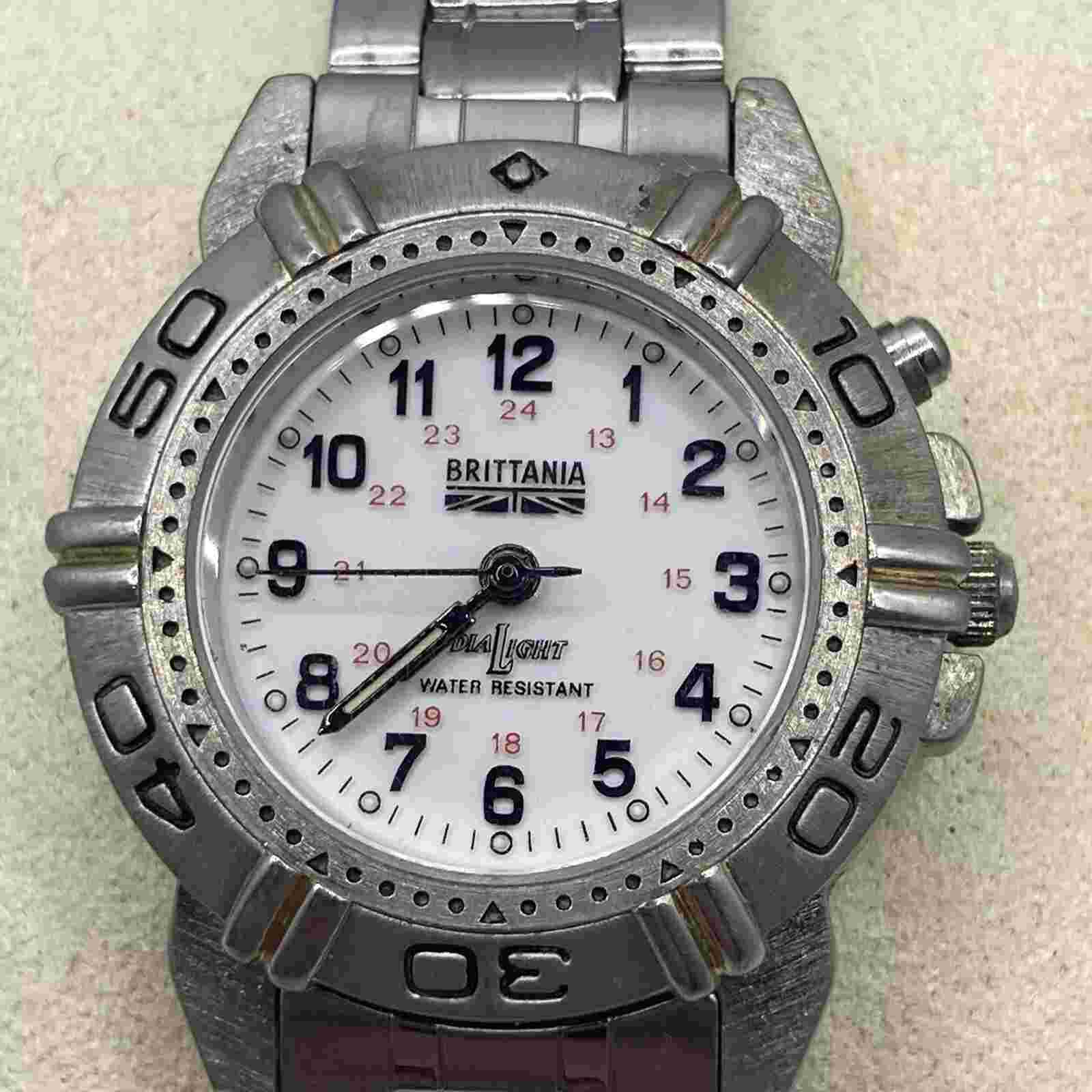 Vtg Brittania Ladies 32mm Watch by Levi Strauss Silver Tone White 24h Dial- Runs