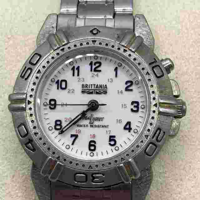 Vtg Brittania Ladies 32mm Watch by Levi Strauss Silver Tone White 24h Dial- Runs
