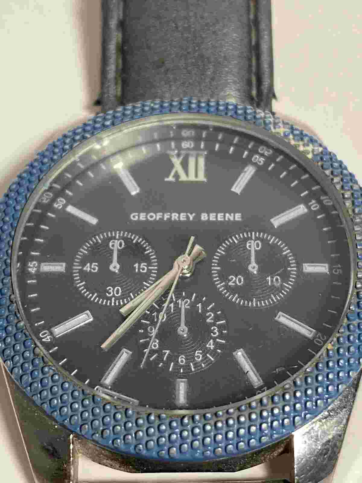 Geoffrey Beene mens watch with Chronograph blue diamond textured metal 43.2mm