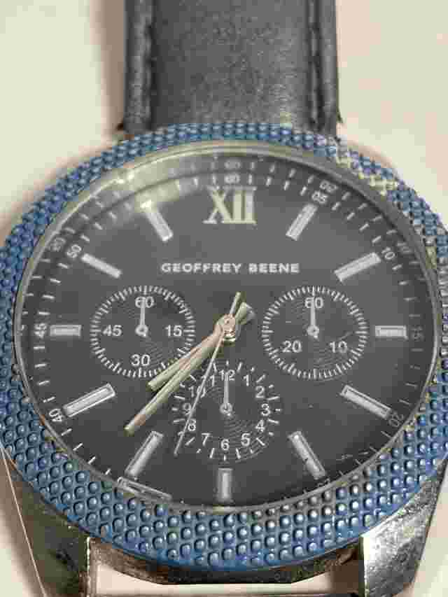 Geoffrey Beene mens watch with Chronograph blue diamond textured metal 43.2mm