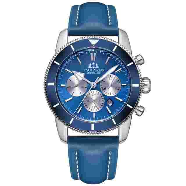 Paulareis Automatic Watch Leather Men's Chronograph Waterproof Luminous Diver