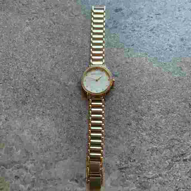 Adrienne Vittadini Womens Watch 34mm Gold Tone Case Crystal Accent Bezel D3