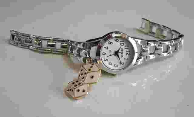 Women's Number Dial Silver Finish  Dice Dangling Charm Fashion Casual Watch