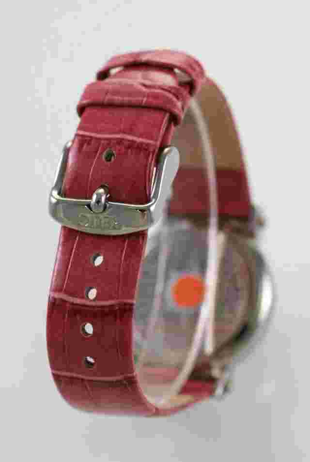 Charles Delon Watch Womens Pink Leather Stainless Steel Silver Battery Quartz