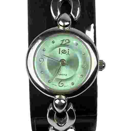 l.e.i. Women's Watch Silver Tone Green Face Bracelet Band New Battery RUNNING