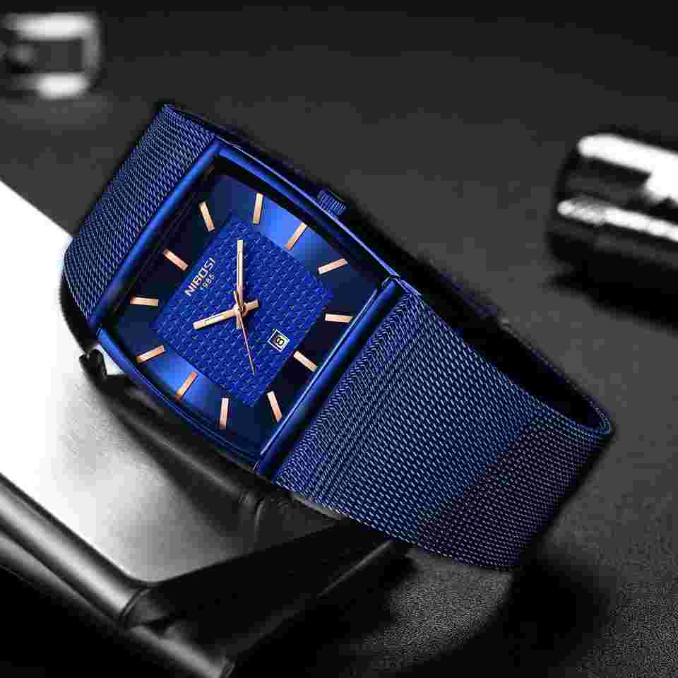 NIBOSI Men's Modern Watch Japanese quartz Stainless Steel Mesh Strap, Blue