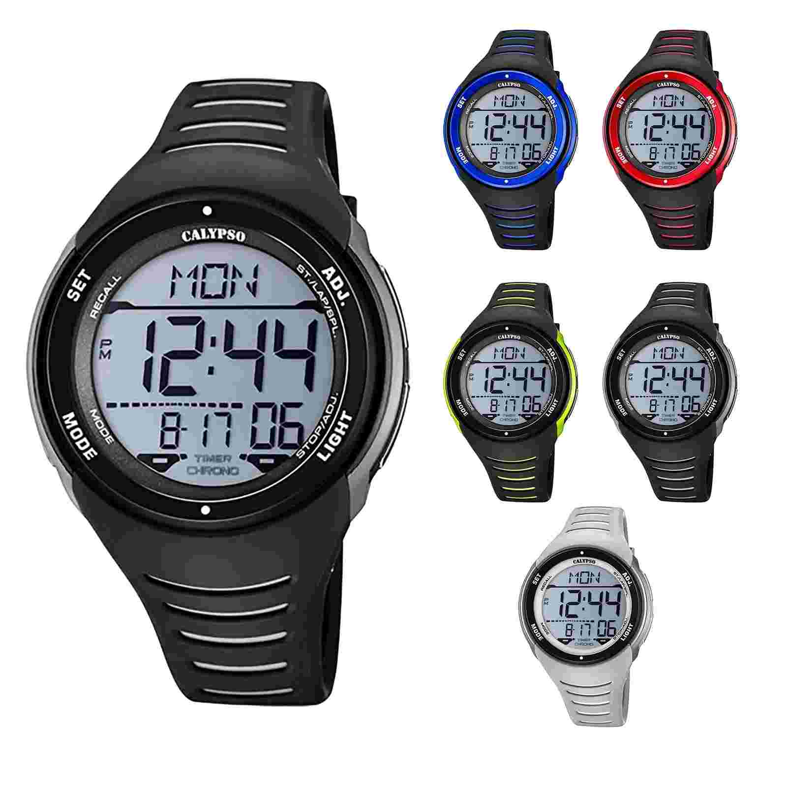 Calypso Large Face Mens Digital Watch, Timer, Date, Chrono, Alarm, Light - K5807