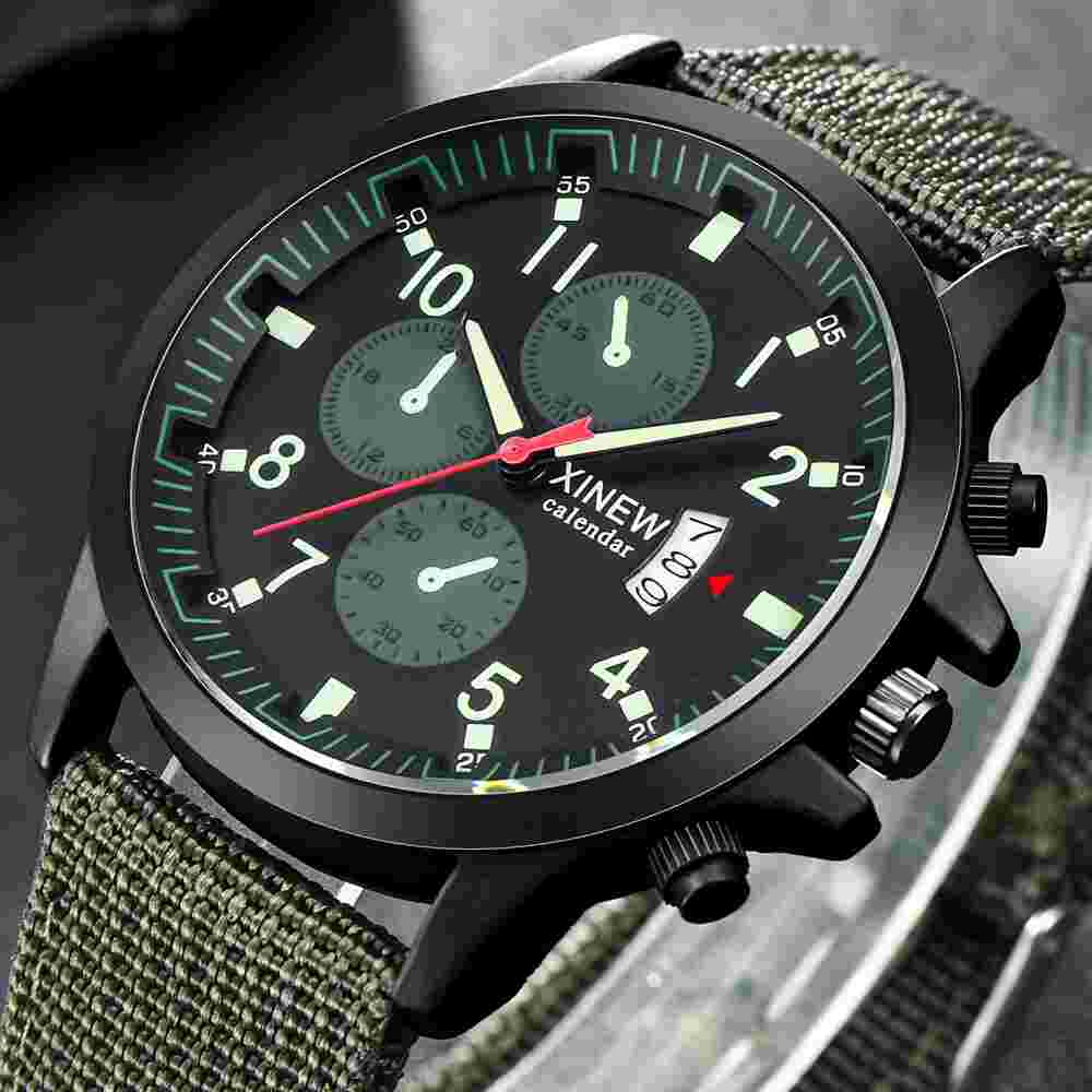 XINEW Men Military Date Quartz Analog Watch Nylon Band Sport Wristwatch Gift