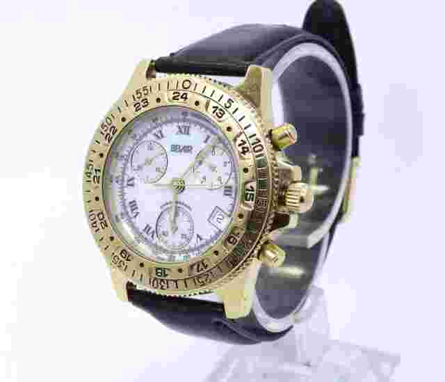 Mens BELAIR Chronograph 18k Gold Plated Tachy Rotating Bezel Swiss Quartz Watch