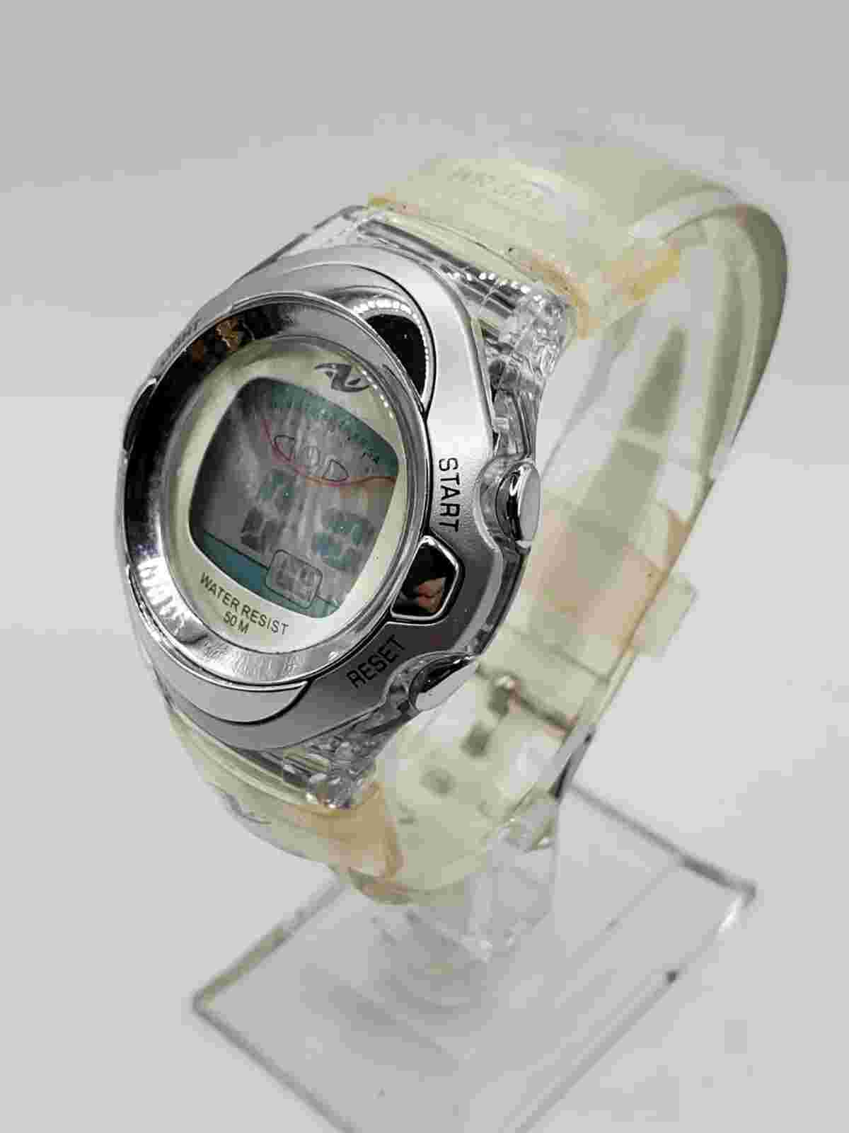 Athletic Works Ladies Sports Quartz Watch 39mm Oval Silver Tone Silicone Band