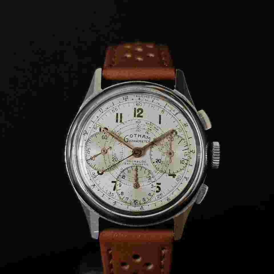 Gotham Gothameter, Valjoux 72, Mens Chronograph, Running Telemeter Rare Vintage
