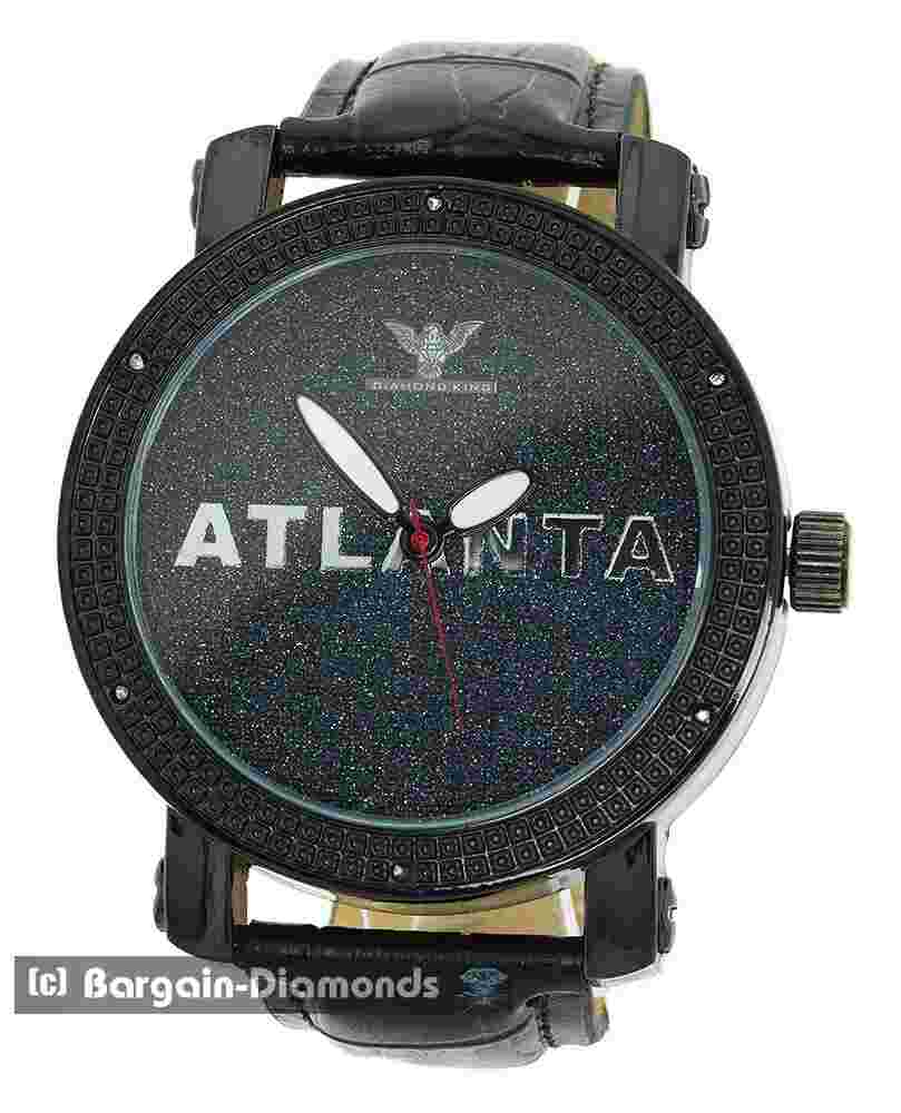 Mens ATLANTA Natural Diamond Black Clubbing Watch Bling Dial to 8.5" Leather