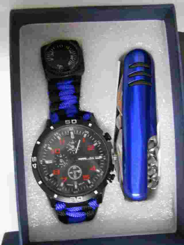 Strada Watch Survival Paracord & Knife Set Gift Blue Black Compass New #1009
