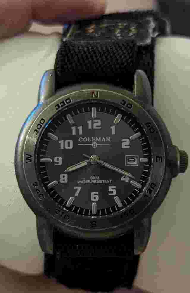 Coleman Gray Date Dial Round Case Black Canvas Band Watch