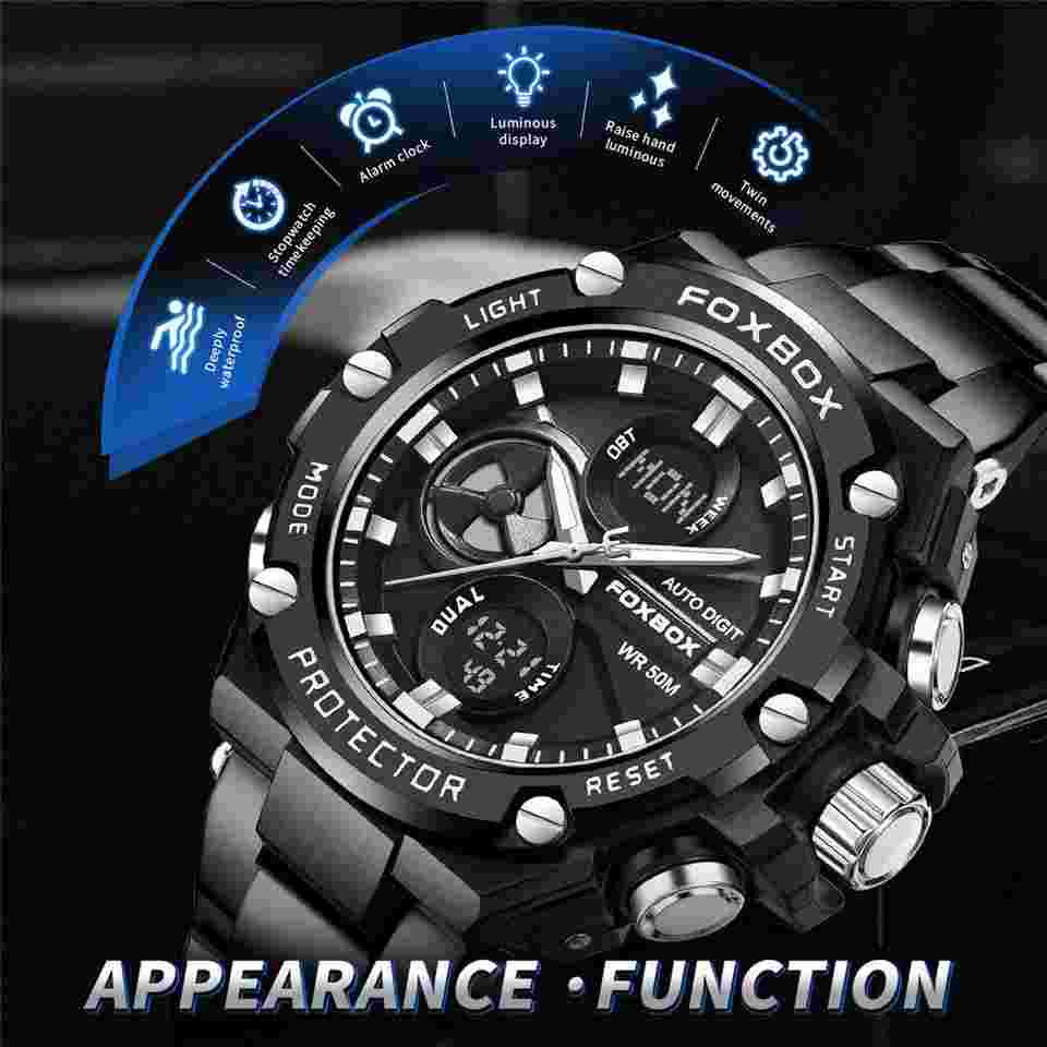 LIGE FOXBOX Men Digital Watch Week Male LED Display Shockproof Boy Sport Watches