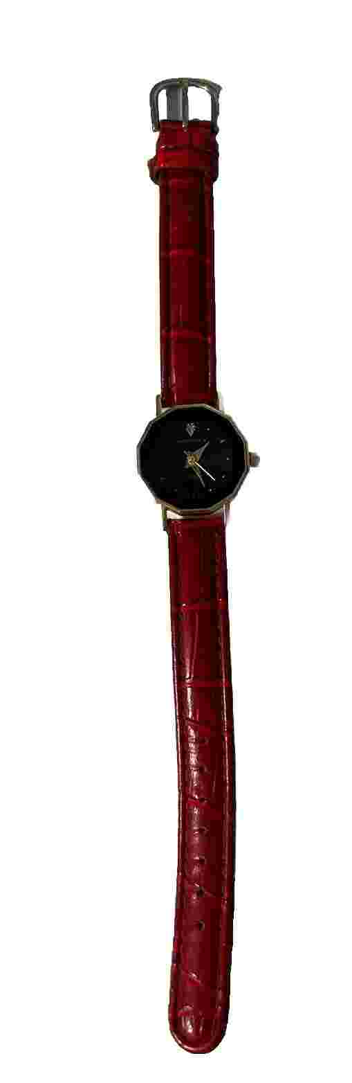 Affinity Women’s 8” Goldtone Octagonal Watch Red Band New Battery
