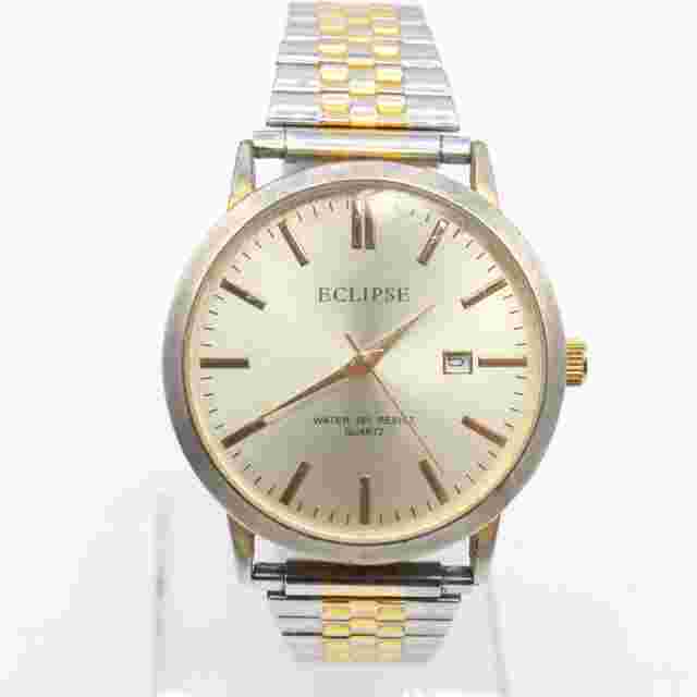Vintage ECLIPSE Watch Mens Multi Tone Stainless Steel Big Round Dial 165 WR