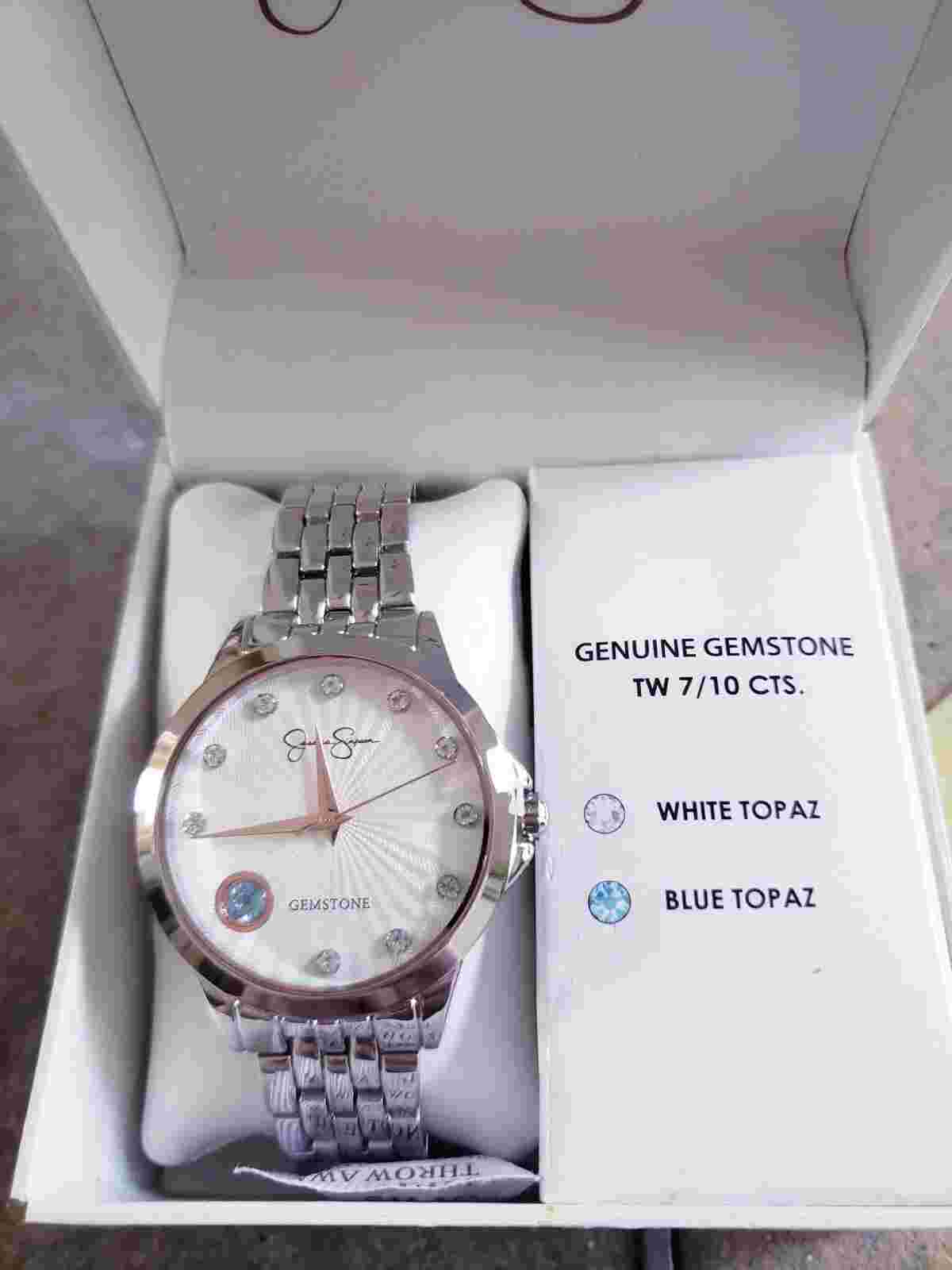 NWTinBox* JessicaSimpson Womens Gorgeous GenGemstone Silver Topaz Watch MSRP$100