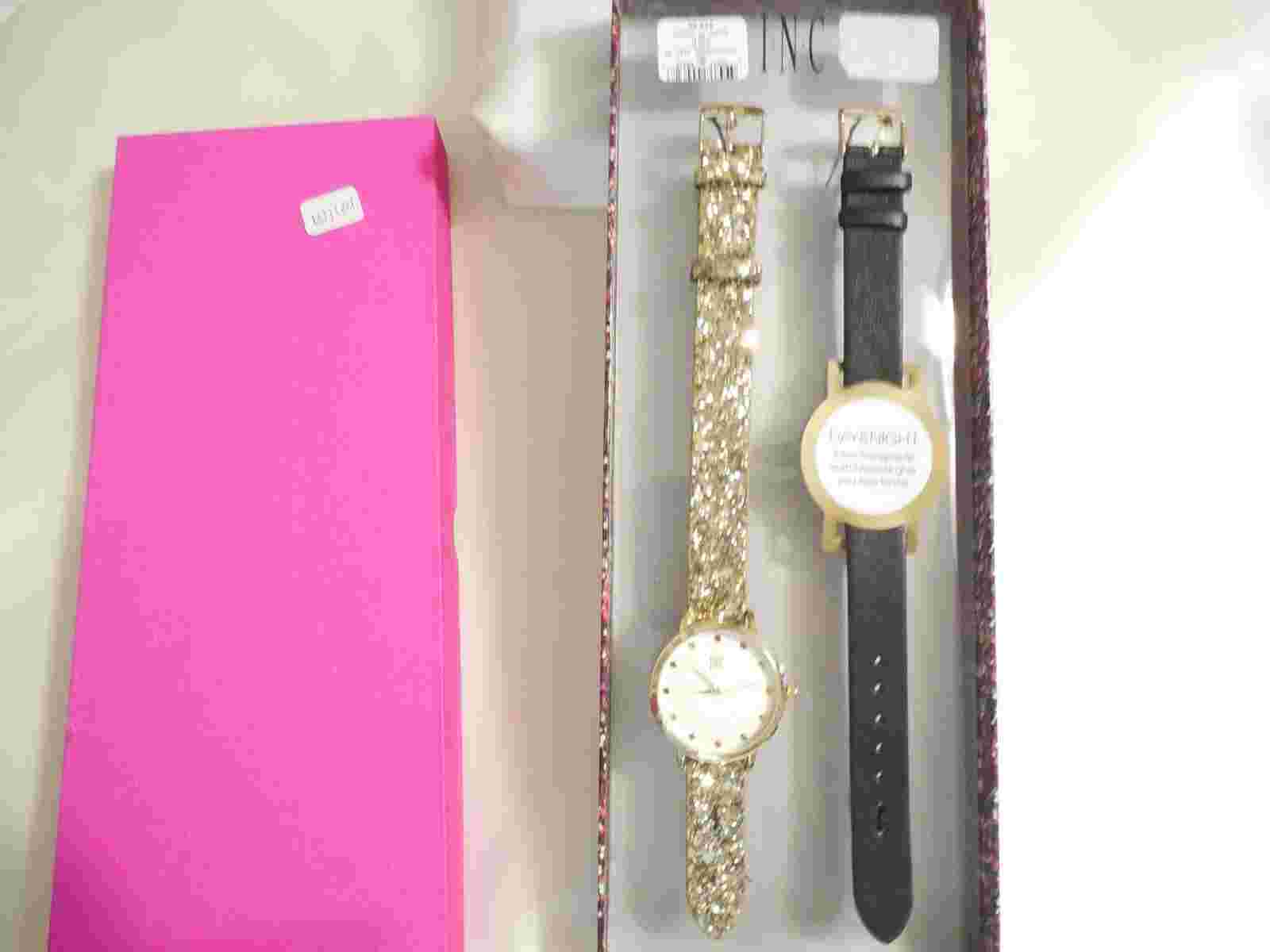 I.N.C. Women's Glitter Faux Leather Strap Watch 36mm Interchangeable Strap Set