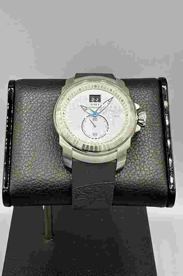 Michel Jordi Mega Icon Swiss Made Quartz Big Date 45mm Silver Guilloche Dial