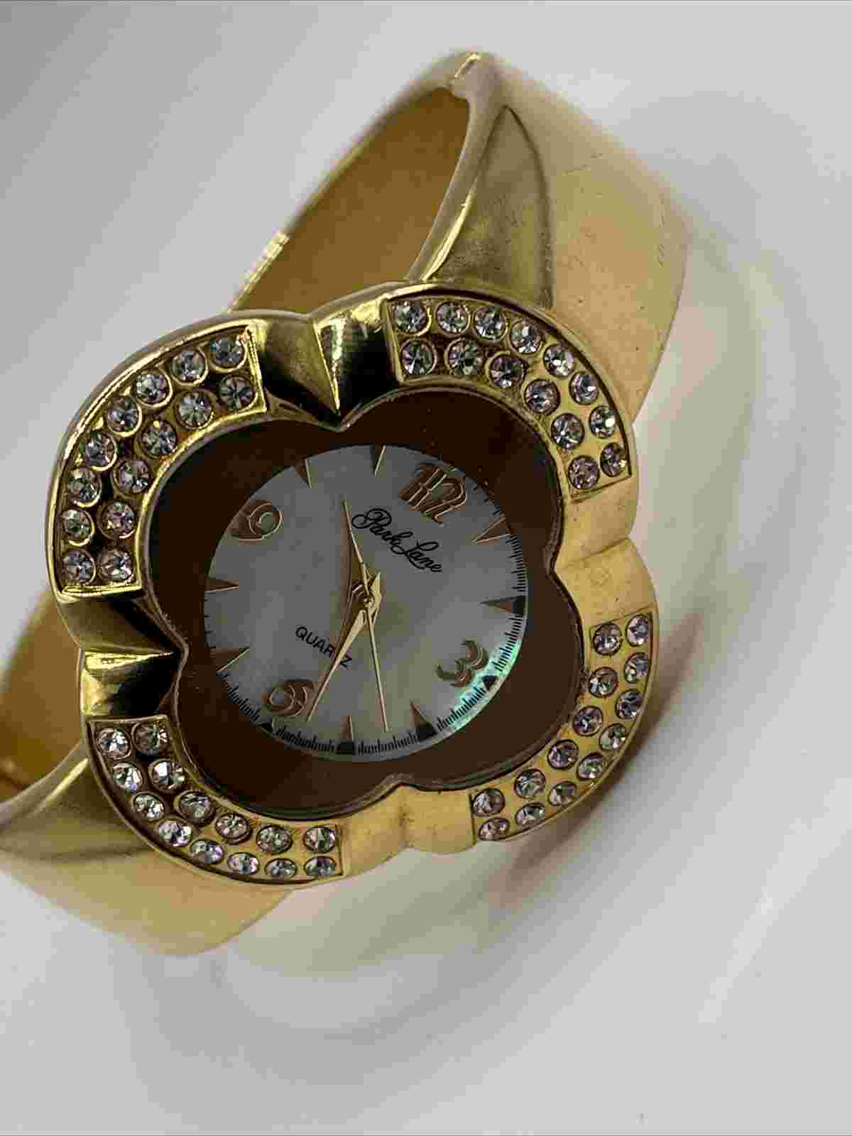 Park Lane Women's Gold Bangle Hinge MOP Dial Watch- New Battery