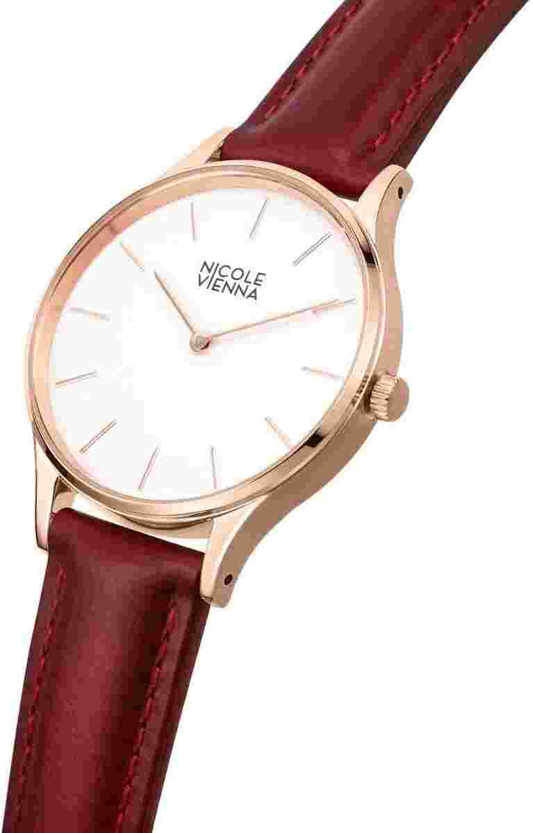 Nicole Vienna Women's Watch, 34 Mm Rose Gold Case, Leather Strap