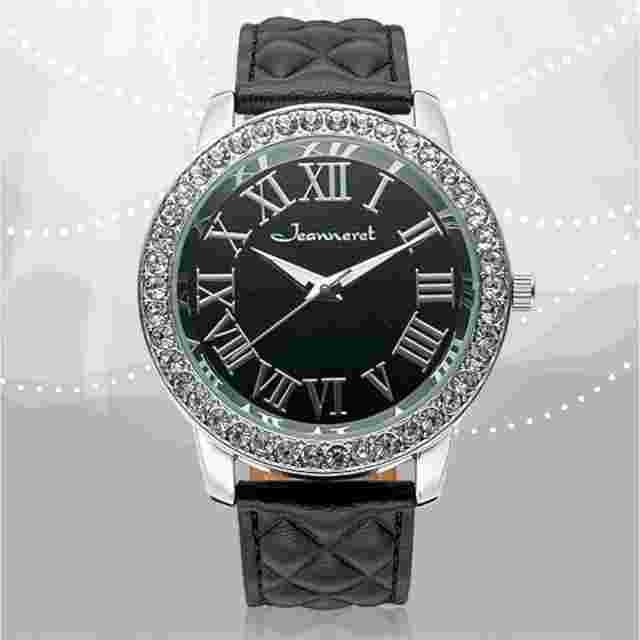 Jeanneret 10054 Women's Classy/Casual Black Butterfly Crystal Bezel Watch