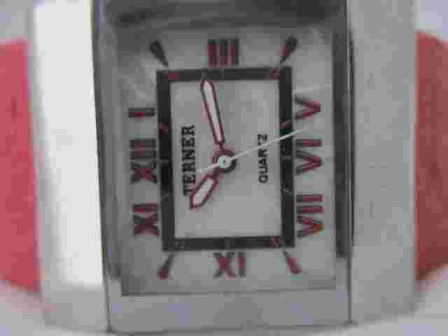 Terner Watch Silver Tone Pink Cuff Band Rectangular Face Working